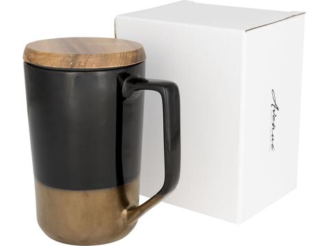 Tahoe tea and coffee ceramic mug with wood lid