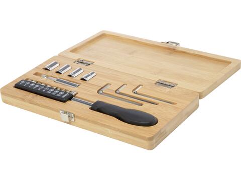 Rivet 19-piece bamboo/recycled plastic tool set
