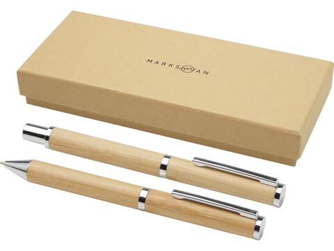 Apolys bamboo ballpoint and rollerball pen gift set