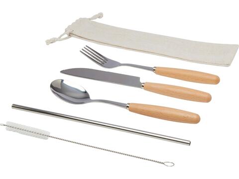 Root 5-piece stainless steel and beech wood cutlery set