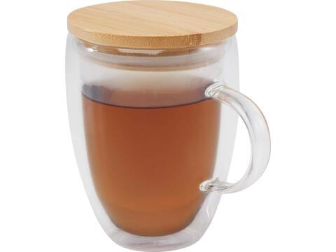 Leona 350 ml glass cup with bamboo lid