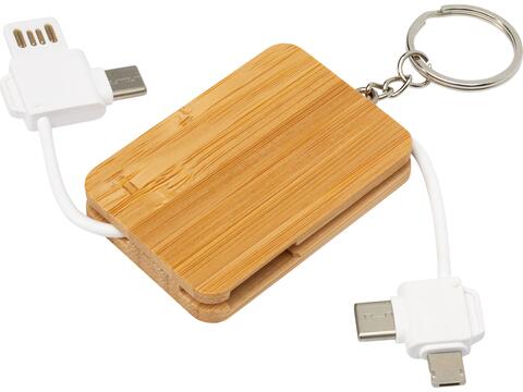 Reel 6-in-1 retractable bamboo key ring charging cable