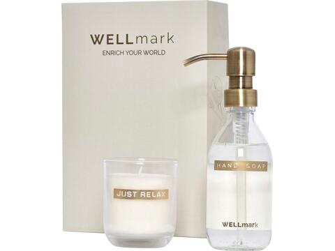Wellmark Discovery 250 ml hand soap dispenser and 150 g scented candle set
