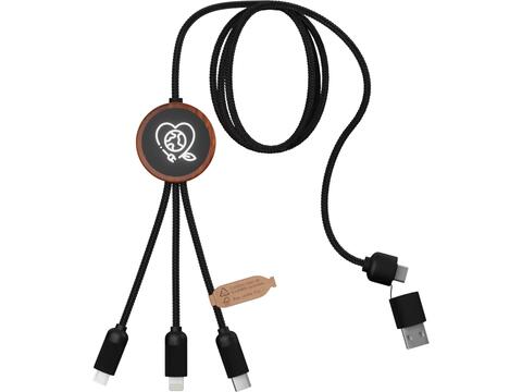 SCX.design C37 3-in-1 rPET light-up logo charging cable with round wooden casing