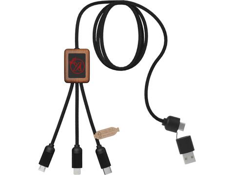 SCX.design C38 3-in-1 rPET light-up logo charging cable with squared wooden casing