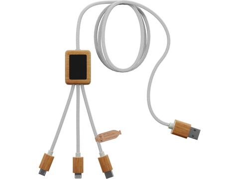 SCX.design C39 3-in-1 rPET light-up logo charging cable with squared bamboo casing