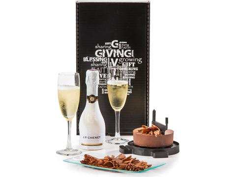 Christmas gift package with chocolate and bubbles