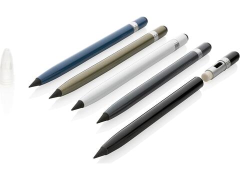 Aluminum inkless pen with eraser