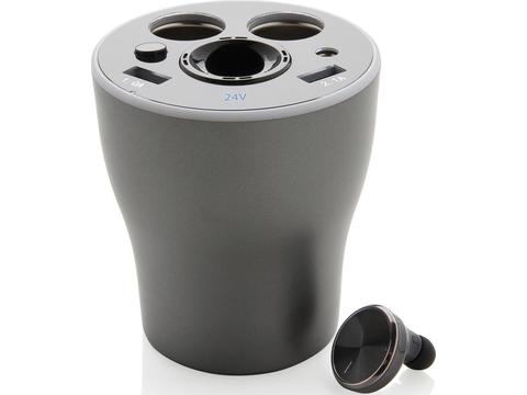 Car charger cup with hands-free earbud