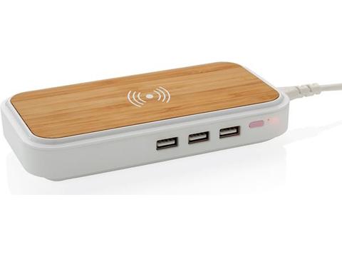 Bamboo 5W wireless charger with 3 USB ports