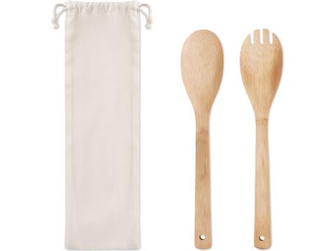 Set of bamboo salad utensils