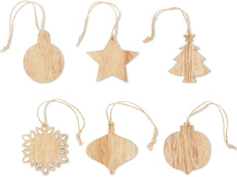 Set of wooden Xmas ornaments