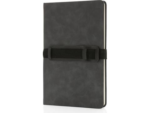 Deluxe hardcover PU notebook A5 with phone and pen holder