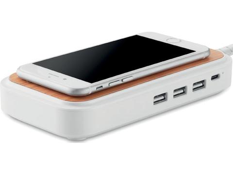 Wireless charger with 3 port USB hub