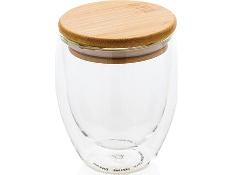 Double wall borosilicate glass with bamboo lid 250ml