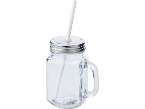 Glass mason drinking jar with handle - 480 ml