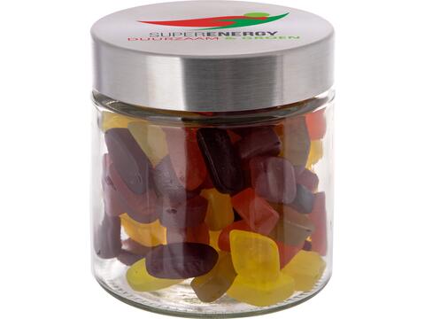Glass jar stainless steel lid 0,9l with winegums