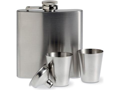 Slim hip flask with 2 cups set