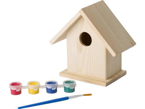Wooden birdhouse with painting set