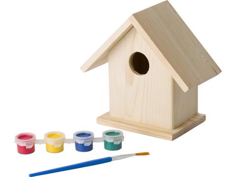 Wooden birdhouse with painting set