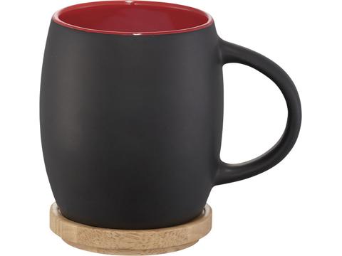 Hearth ceramic mug with wood lid/coaster