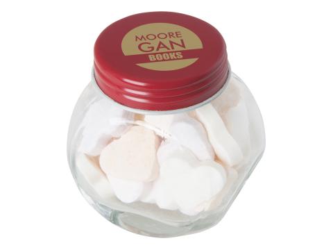 Mini candy jar filled with heart shaped sweets