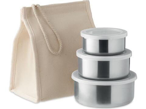 Set of 3 lunch boxes with an insulated cotton bag