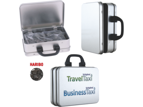 Suitcase tin with Haribo liquorice coins