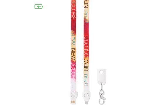 Custom-made 2-in-1 sublimation lanyard with integrated charging cable – fully personalized design