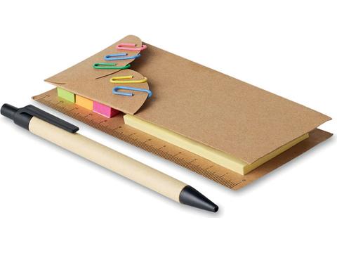 Sticky notes with ruler, clips and pen