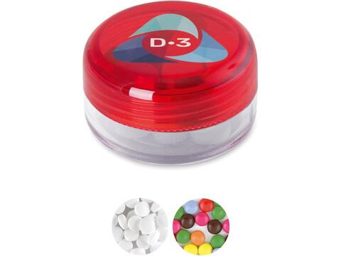 Custom-Made Round Plastic Container Filled with Mints or Candy – Fully Custom Design