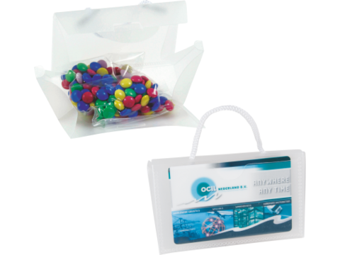 Mini clear bag filled with carletties