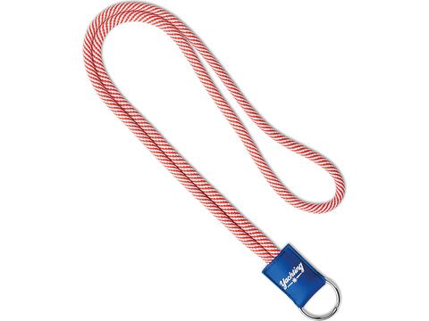 Custom-made polyester lanyard in 2 colors with PVC badge holder – fully custom design