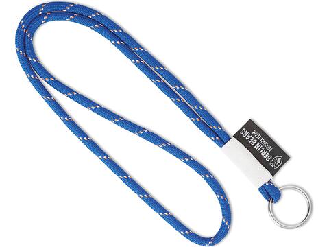 Custom-made polyester lanyard with tri-color cord and full-color or woven label – fully custom design