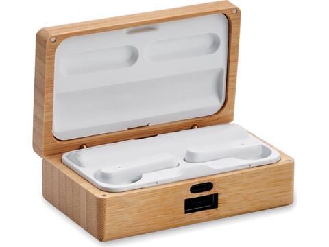 TWS earbuds in bamboo case