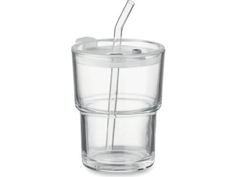 Glass tumbler with straw 400ml