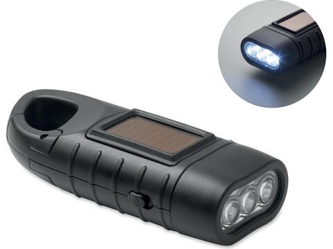 Solar torch with dynamo crank