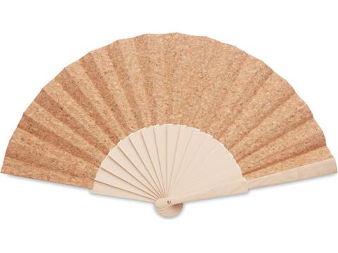 Wood hand fan with cork fabric