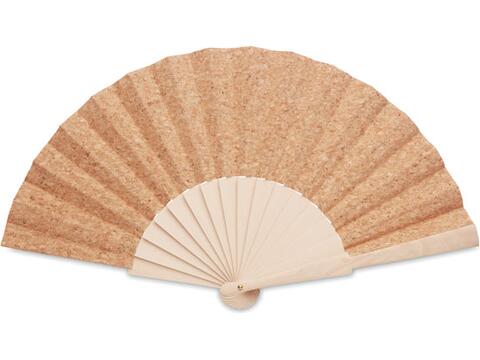Wood hand fan with cork fabric