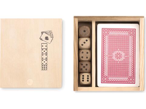 Cards and dices in box
