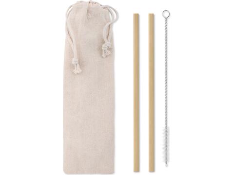 Bamboo straw with brush in pouch