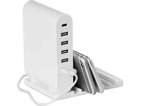 Foldable charging station with 5 port USB hub