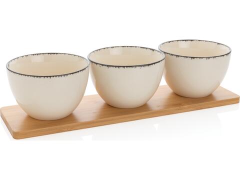 Ukiyo 3pc serving bowl set with bamboo tray