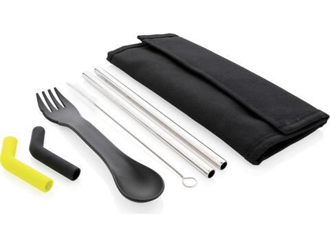 Tierra 2pcs straw and cutlery set in pouch