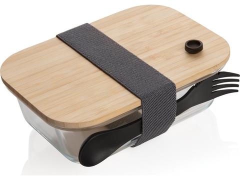 Glass bento box with bamboo lid