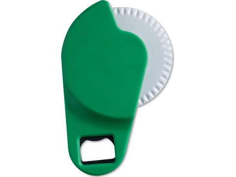 Pizza cutter with bottle opener