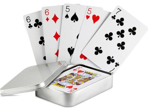 Playing cards in tin box