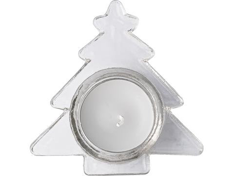 Glass Christmas tree shaped candle holder with candle