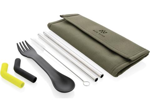 Tierra 2pcs straw and cutlery set in pouch