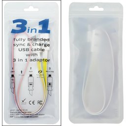 3 in 1 combi adaptor (USB-C, iPhone, Android) verpakking